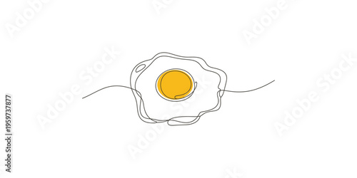 Continuous line drawing of a fried egg on a white background one single minimalist illustration