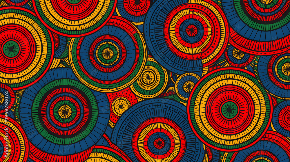 Fototapeta premium Vibrant Ethnic Abstract Pattern with Circles and Geometric Designs