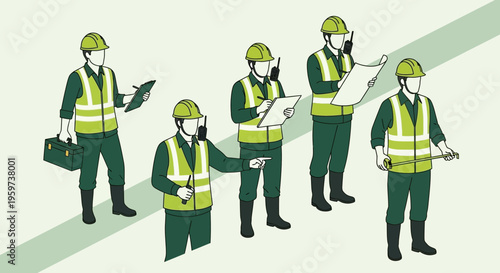 A group of construction workers in safety gear.