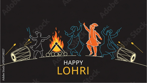 People celebrate Lohri festival with dancing around bonfire at night