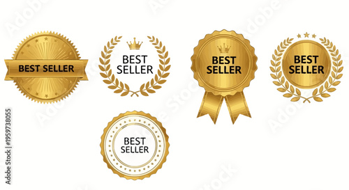 Collection of Golden 'Best Seller' Badges and Awards - Highlighting Top Products and Achievements
