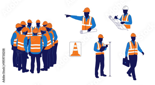 Construction workers in safety gear.