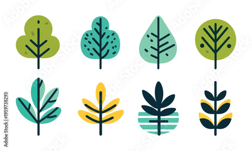 Aesthetic Minimalist Tree Illustration Set, Cute Eco Friendly Forest Design, Creative Nature Branding Assets