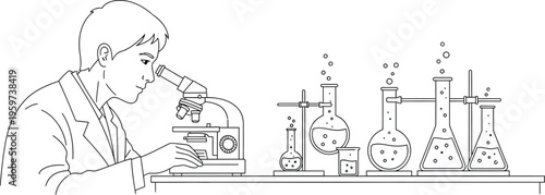 Boy looking through a microscope in a science laboratory setting daily