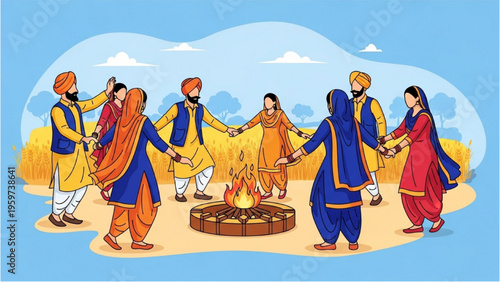 People gather around fire in rural field for cultural celebration event