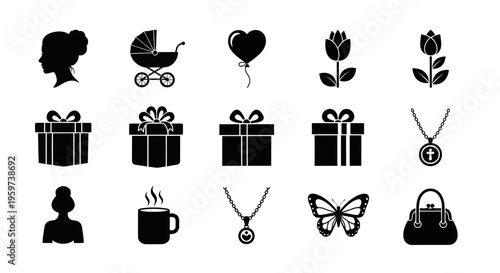 Collection of Icons Representing Gifts, Celebrations, and Personal Style