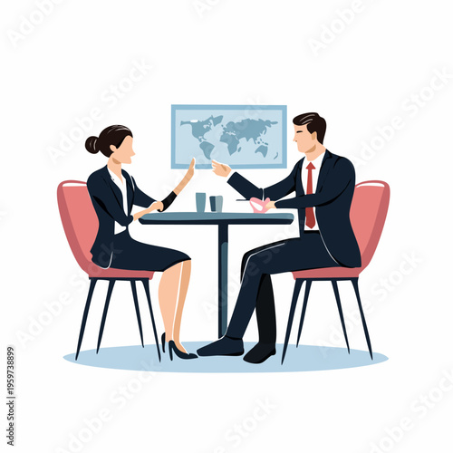 Businessman and businesswoman handshake.