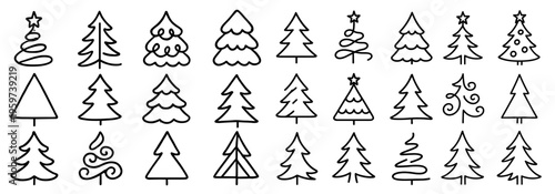 Hand Drawn Christmas Tree Outlines Set