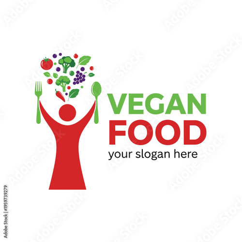 Vibrant vegan food logo design celebrating healthy eating and plant-based lifestyles.