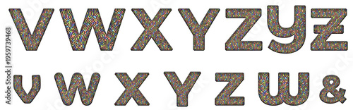 Squiggles Trippy patterns V, W, X, Y, Z word design text alphabet letter typography font design