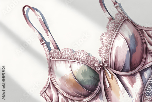 Watercolor Lingerie Bra Illustration With Flowing Fabric Pastel Artistic Fashion Design