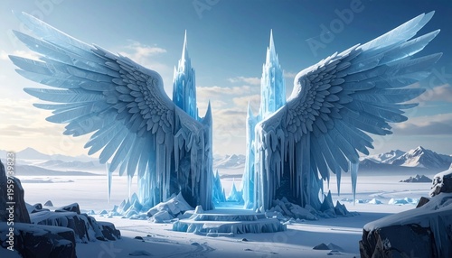 Frozen Angelic Castle in Winter Landscape.