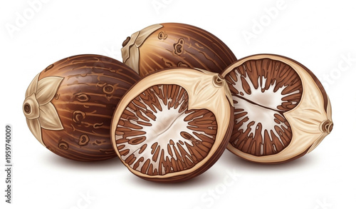 Close up betel nuts realistic food composition isolated on white background clipping path design