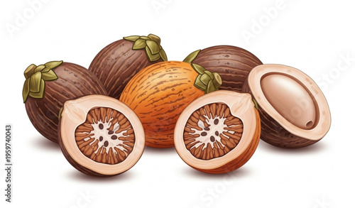 Areca betel nuts isolated on white background realistic vector illustration with clipping path