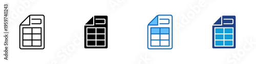 Spreadsheet Document Multiple Style Icon Design Vector - Spreadsheet document representing data organization, financial tracking, and business reporting workflow