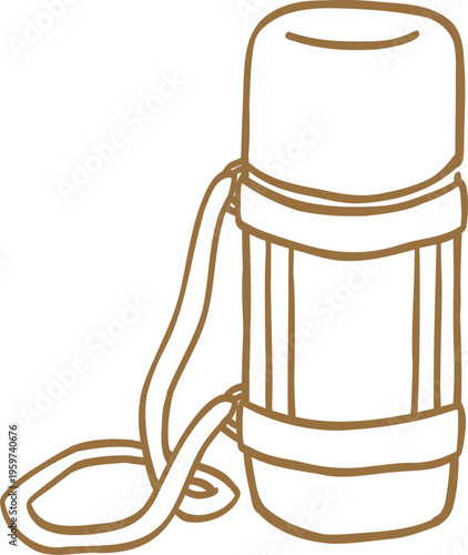 Hot Water Insulated Bottle Handdrawn Line Cartoon Illustration