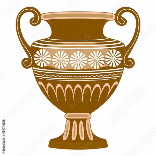 Ancient greek amphora vase with decorative bands and handles illustrated