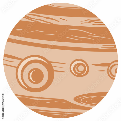 Illustration of the planet jupiter with its prominent bands and moons