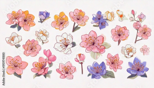 Colorful flowers on white background.