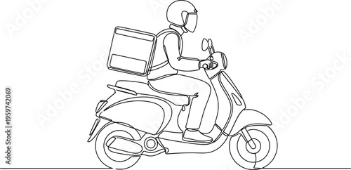 Delivery rider on scooter with a large box on the back seat
