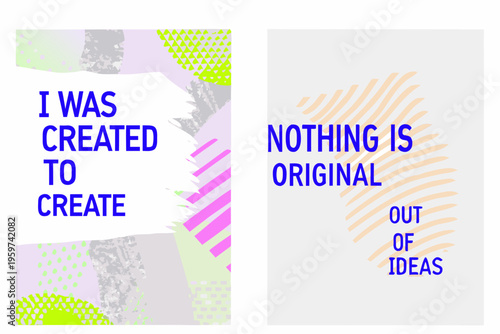 Two abstract posters with bold text exploring creativity and originality