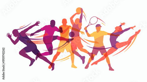 Colorful abstract silhouettes of athletes representing dynamic sales managers and marketing executives, concept for corporate teamwork, competitive strategy and athletic brand identity