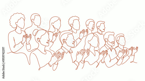 Continuous one line drawing of diverse business managers and corporate executives applauding in a seminar, concept for successful presentation, professional workshop and team appreciation