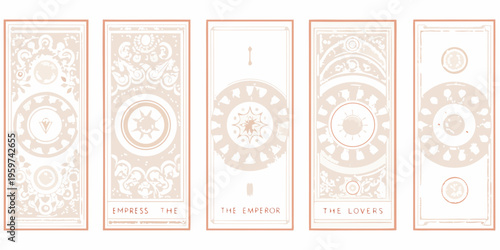 Five tarot cards displayed in a vertical rectangular arrangement
