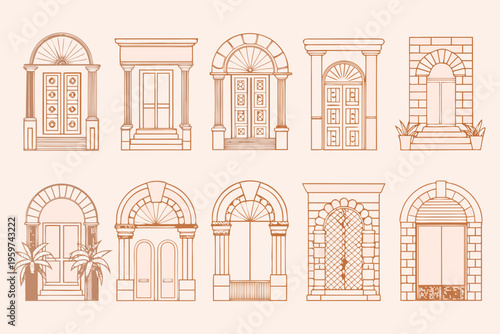 Collection of ornate vintage architectural doorway and archway designs