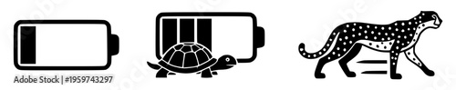 Low battery status and slow performance, followed by a fast-moving cheetah symbol