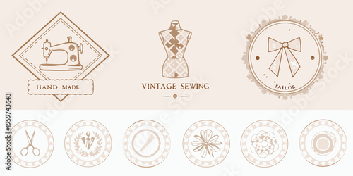 Vintage sewing collection with tailor s tools and handmade aesthetic