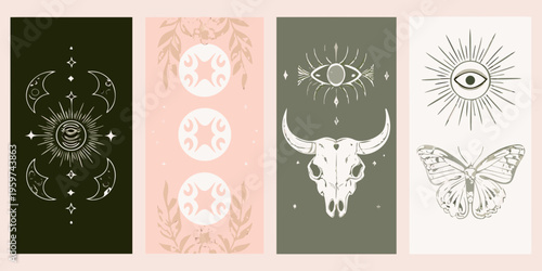 Mystical and bohemian illustrations featuring celestial and animal motifs