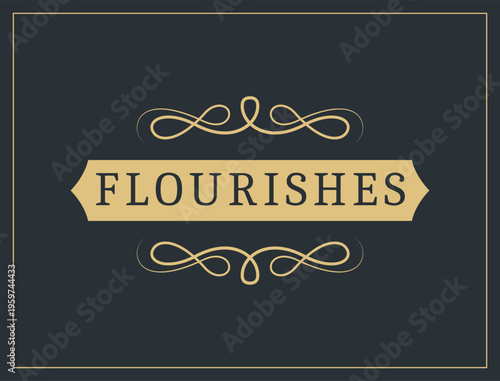 Flourishes calligraphic vintage ornamental background. Vector luxury invitation, restaurant menu or royalty certificate. Golden ornate page with swirls and vignettes elements