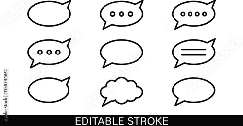 Speech bubble icons set, editable stroke, communication symbols, chat design elements, dialogue balloons, vector illustration pack