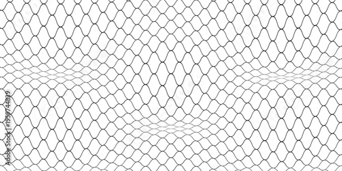 Wire mesh fence isolated on white background. Mesh texture for fishing nets. Seamless black pattern for sportswear or soccer goal, volleyball net, basketball hoop, hockey, athletics.