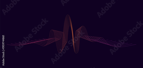 Vector music sound waves. Audio digital equalizer technology, console panel, musical pulse. Dark background