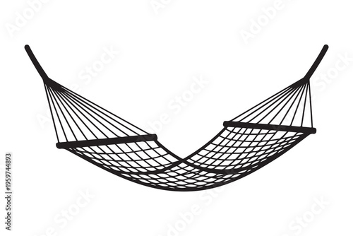 Black hammock vector illustration isolated on white background with net mesh texture and curved wooden bars