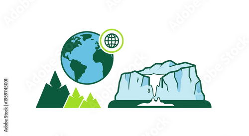 Earth Globe with Iceberg Mountains.