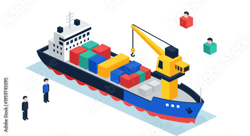 Large cargo ship with containers on deck.