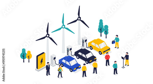 People standing around electric vehicles.