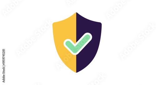 Shield with green check mark.