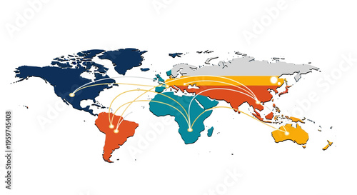 World map with colored continents.