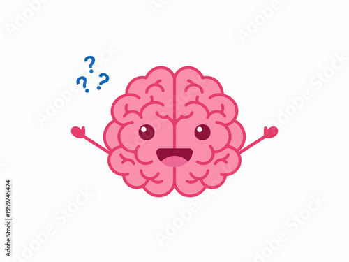 Happy Brain Cartoon Character with Question Marks Vector