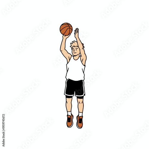 Male basketball player jumping to shoot ball vector illustration