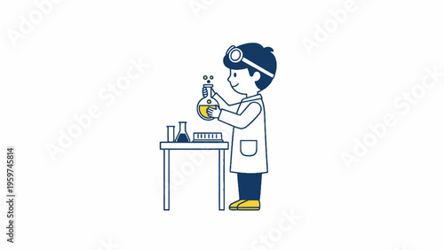 Boy scientist holding flask for chemistry experiment illustration
