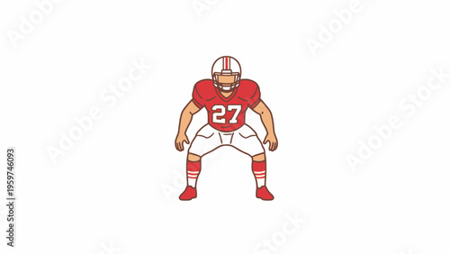 Football player in defensive stance illustration isolated on white