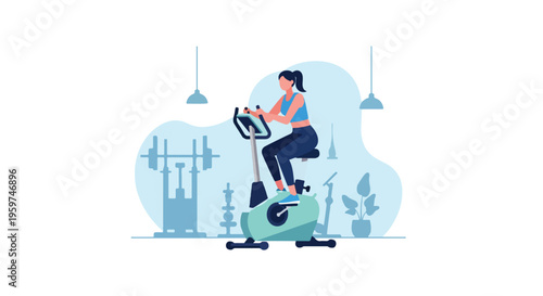 Riding Upright Stationary Bike in Gym for Leg Workout and Endurance Training