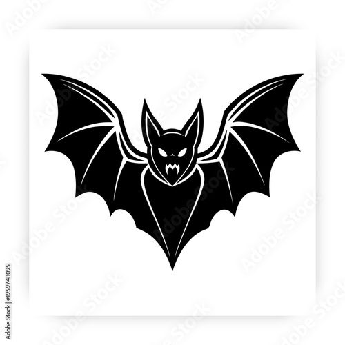 Flying Bat Silhouette Vector, Halloween Bat Clipart, Dark Gothic Animal Icon Isolated on White Background.