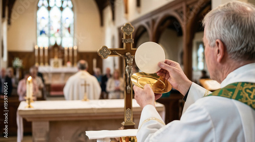 Wallpaper Mural Priest celebrating eucharist during catholic mass in church Torontodigital.ca