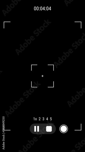 Mobile phone camera recording interface, viewfinder overlay digital video screen rec timer frame